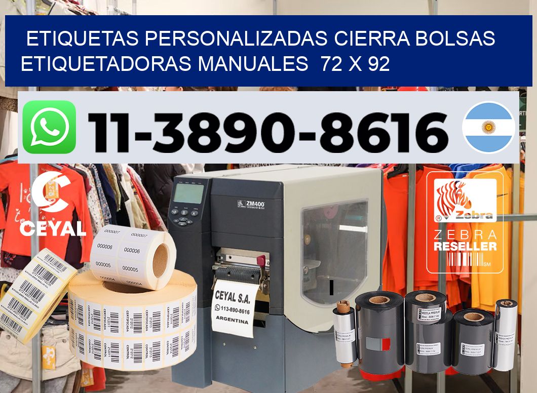etiquetas personalizadas cierra bolsas  Etiquetadoras Manuales  72 x 92
