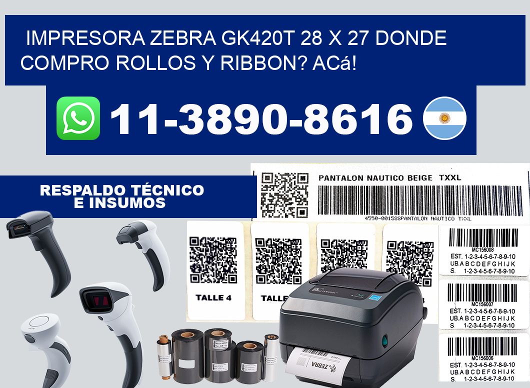 impresora zebra gk420t 28 x 27 Donde compro rollos y ribbon? Acá!