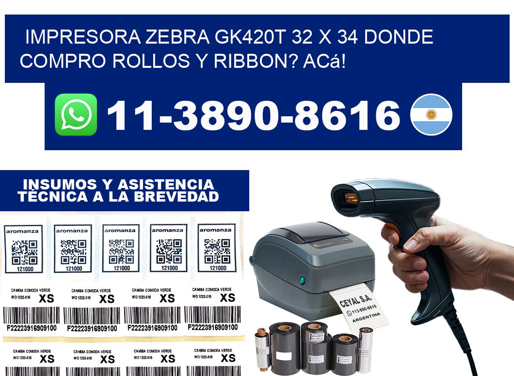 impresora zebra gk420t 32 x 34 Donde compro rollos y ribbon? Acá!