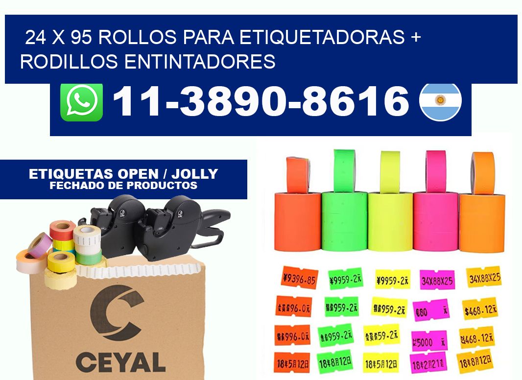 24 x 95 rollos para etiquetadoras + rodillos entintadores