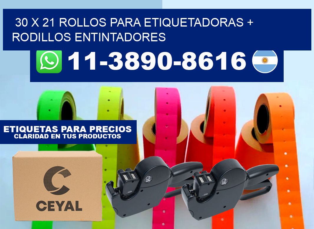30 x 21 rollos para etiquetadoras + rodillos entintadores