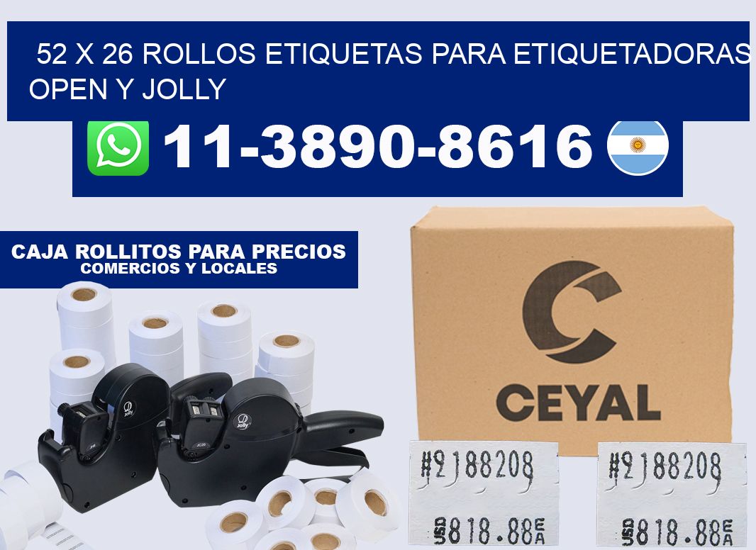 52 x 26 Rollos etiquetas para etiquetadoras open y jolly