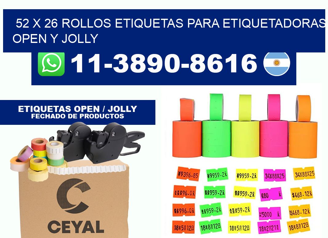 52 x 26 Rollos etiquetas para etiquetadoras open y jolly