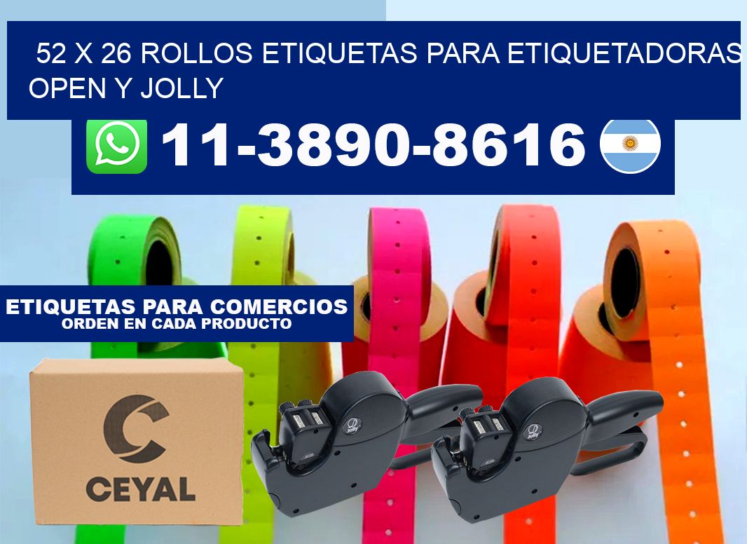 52 x 26 Rollos etiquetas para etiquetadoras open y jolly