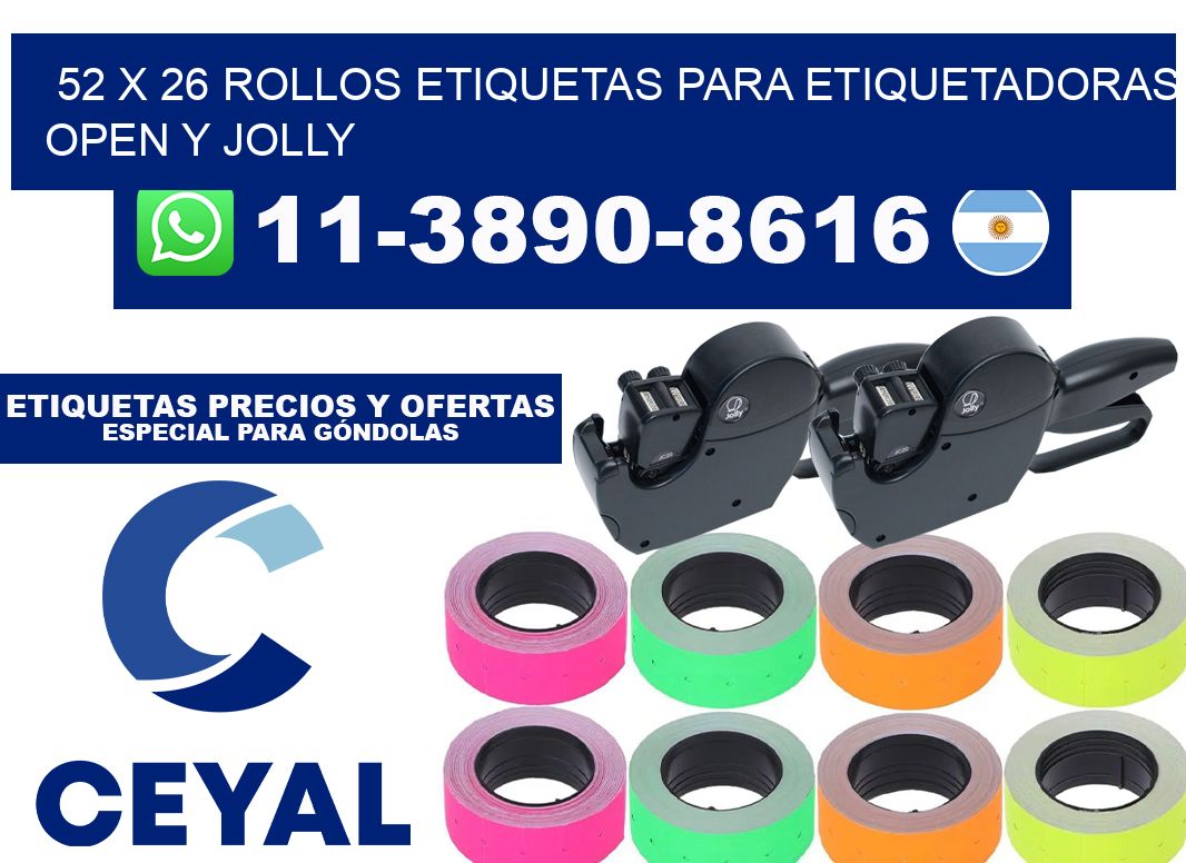 52 x 26 Rollos etiquetas para etiquetadoras open y jolly