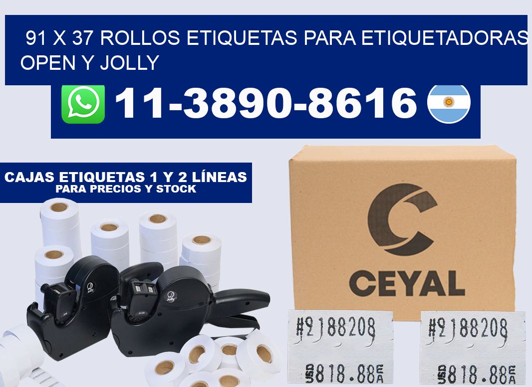 91 x 37 Rollos etiquetas para etiquetadoras open y jolly