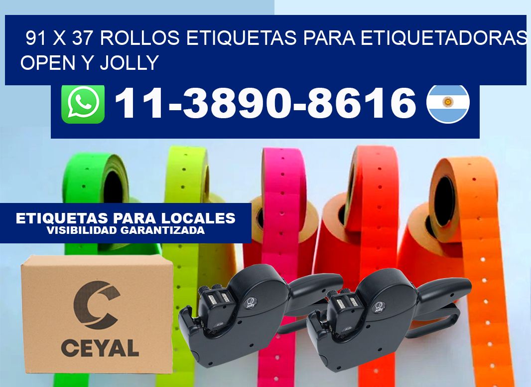 91 x 37 Rollos etiquetas para etiquetadoras open y jolly
