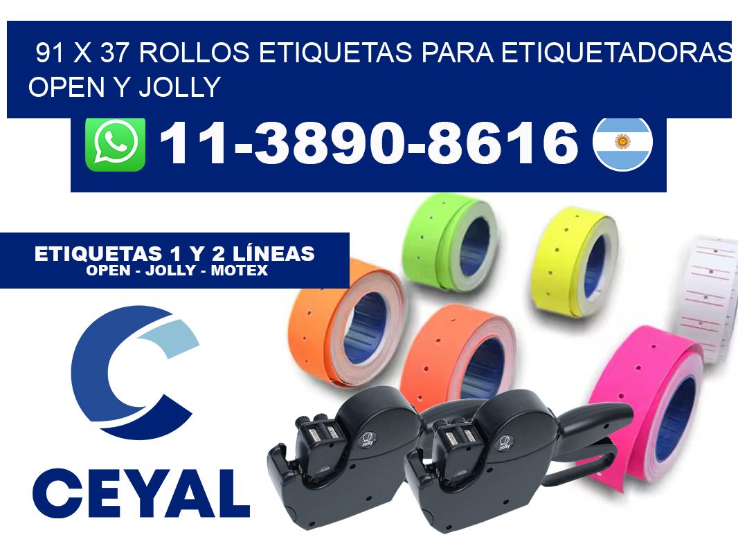 91 x 37 Rollos etiquetas para etiquetadoras open y jolly
