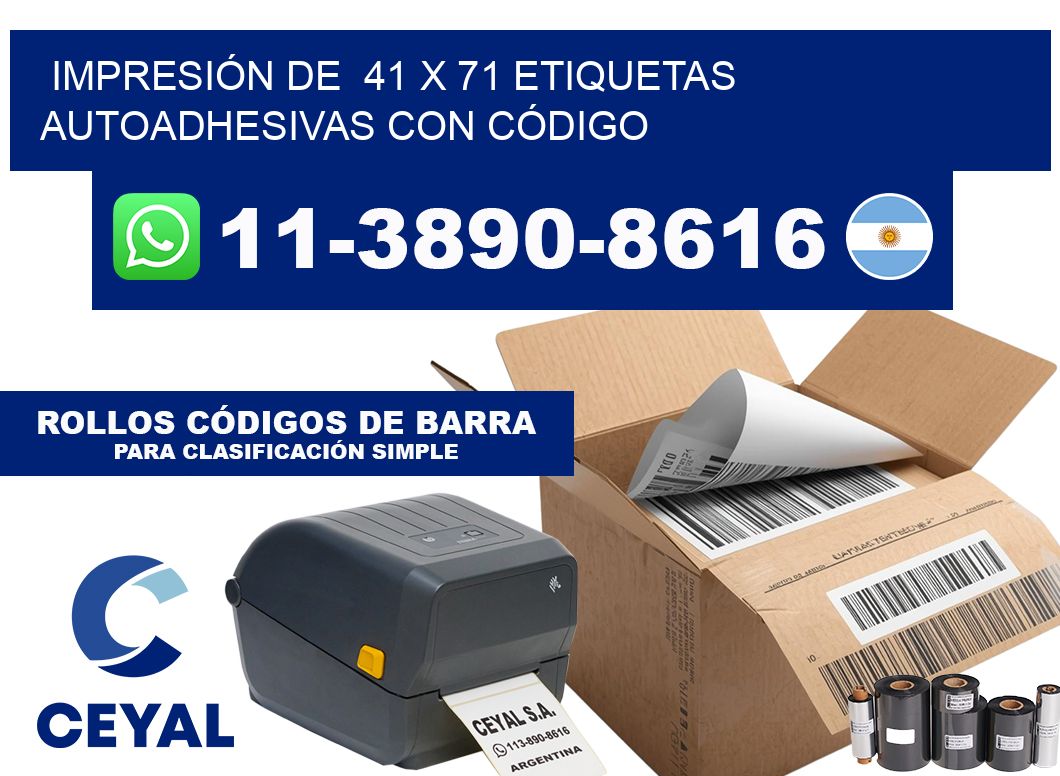 IMPRESIÓN DE  41 x 71 ETIQUETAS AUTOADHESIVAS CON CÓDIGO