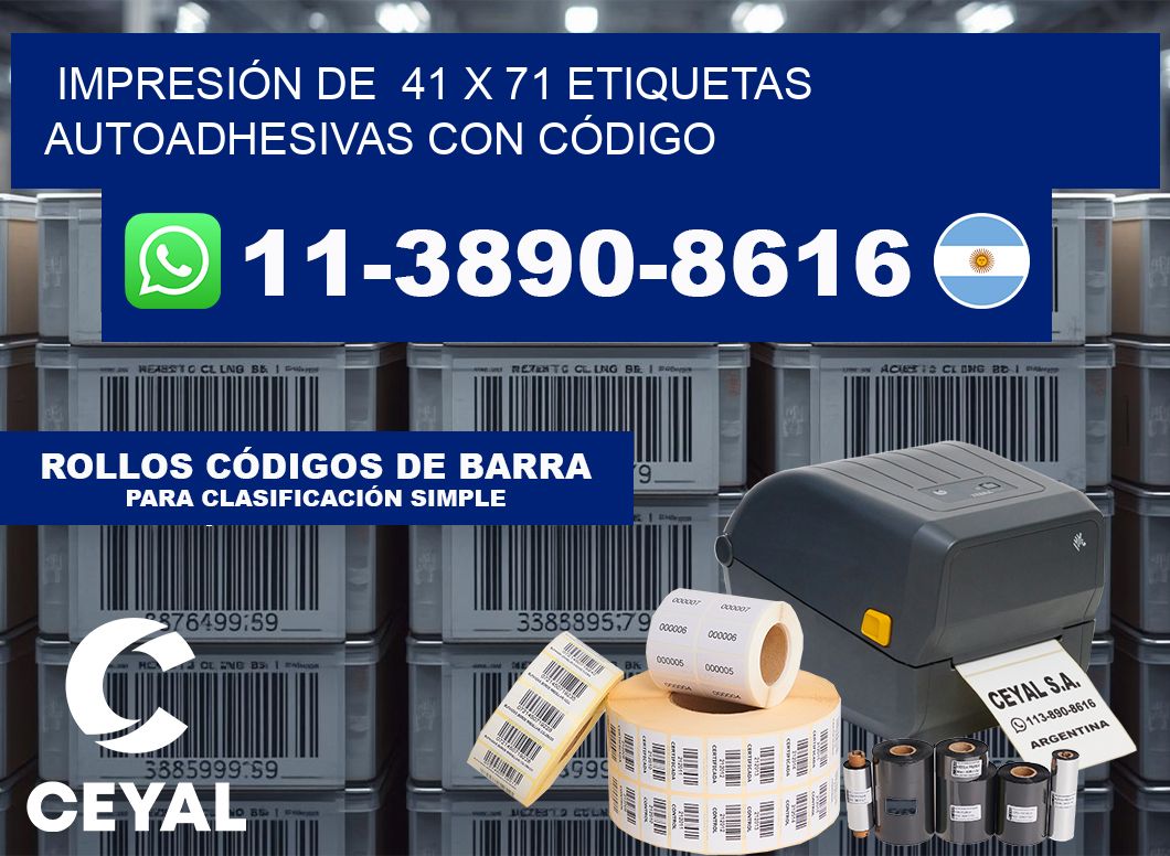 IMPRESIÓN DE  41 x 71 ETIQUETAS AUTOADHESIVAS CON CÓDIGO