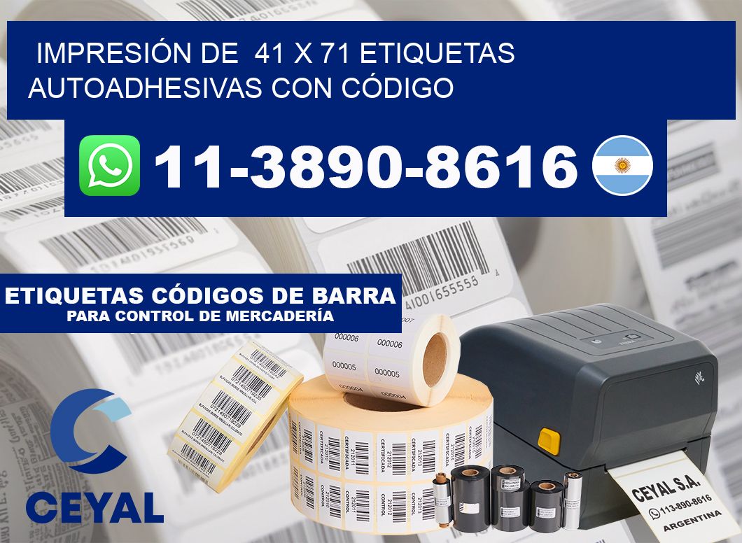 IMPRESIÓN DE  41 x 71 ETIQUETAS AUTOADHESIVAS CON CÓDIGO