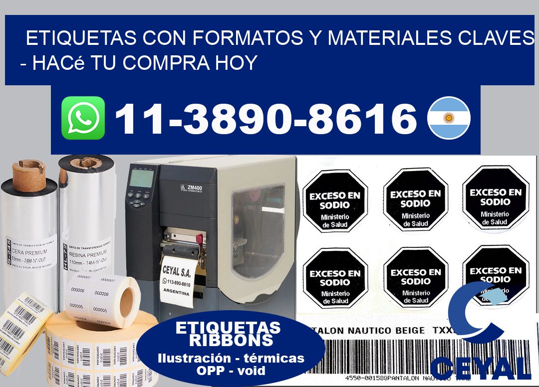 ETIQUETAS CON FORMATOS Y MATERIALES CLAVES - Hacé tu compra hoy